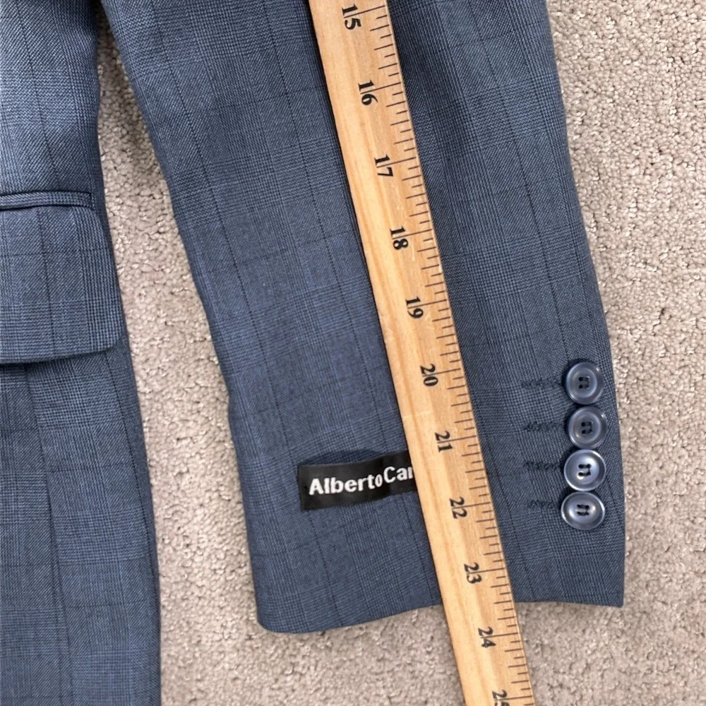 Alberto Cardinali Suit Mens 42S 36W 27L Blue Gray Plaid‎ Slim Fit  Lightweight